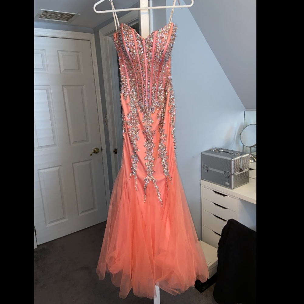 Jovani Pink Mermaid Corset Prom Dress w/ Sparkle Sequin Detail